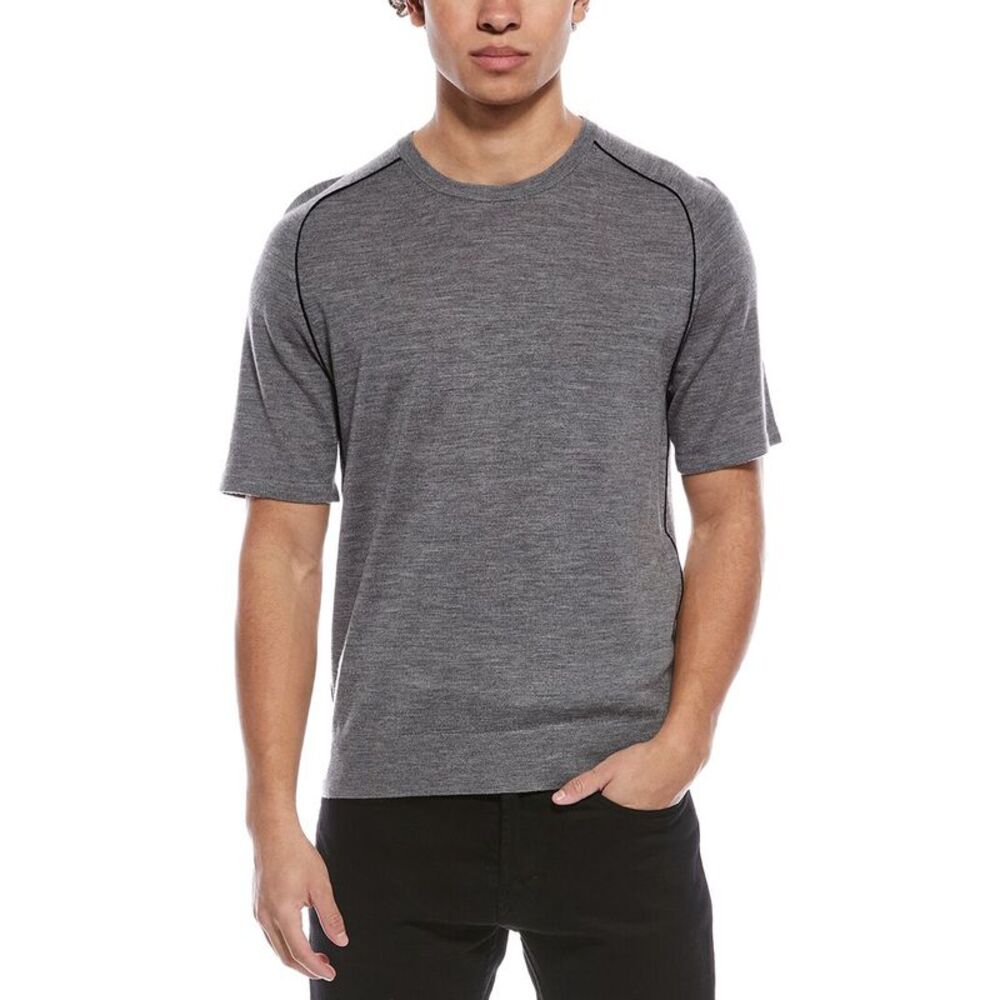 Helmut Lang Mens  Contrast Seam Wool T-Shirt, Grey